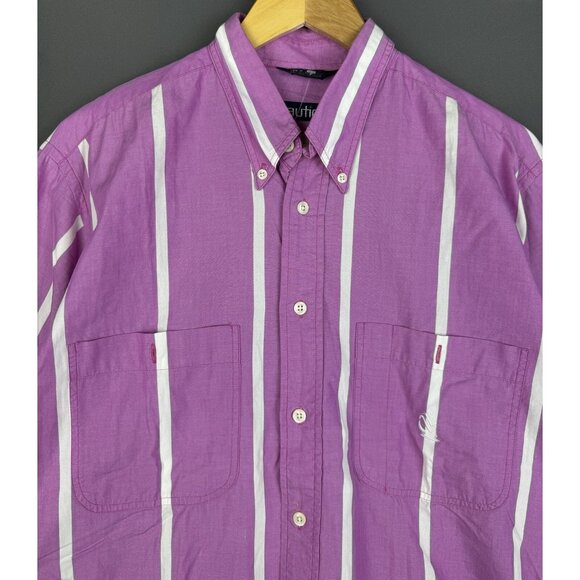 Vintage 90s Nautica Sailing Gear Long Sleeve Button Up Shirt Pink Stripes - Picture 3 of 16